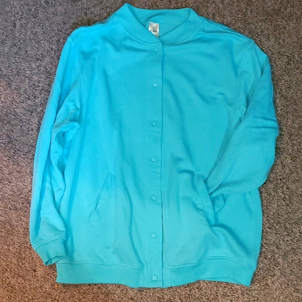 Blair Snap Up Blue Sweater with Front Pockets Large